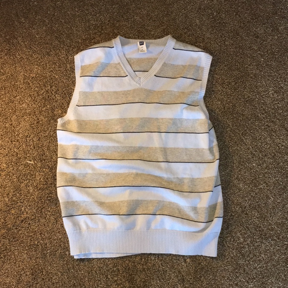 Blue Grey Striped GAP Sweater Vest Size Medium